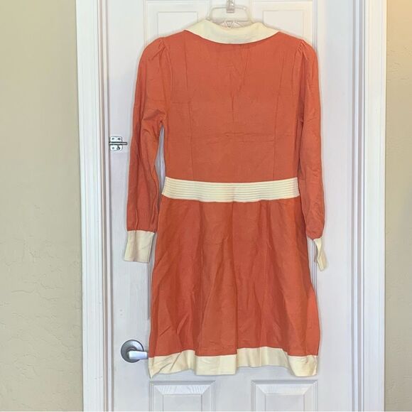 ZESICA Women's Spring Long Sleeve V Neck Sweater Dress Collar Ribbed Size Large - Picture 5 of 13